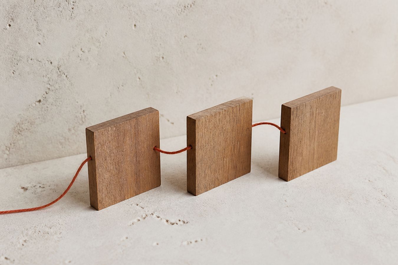 Tre blocchi di legno collegati come sezioni di una pagina